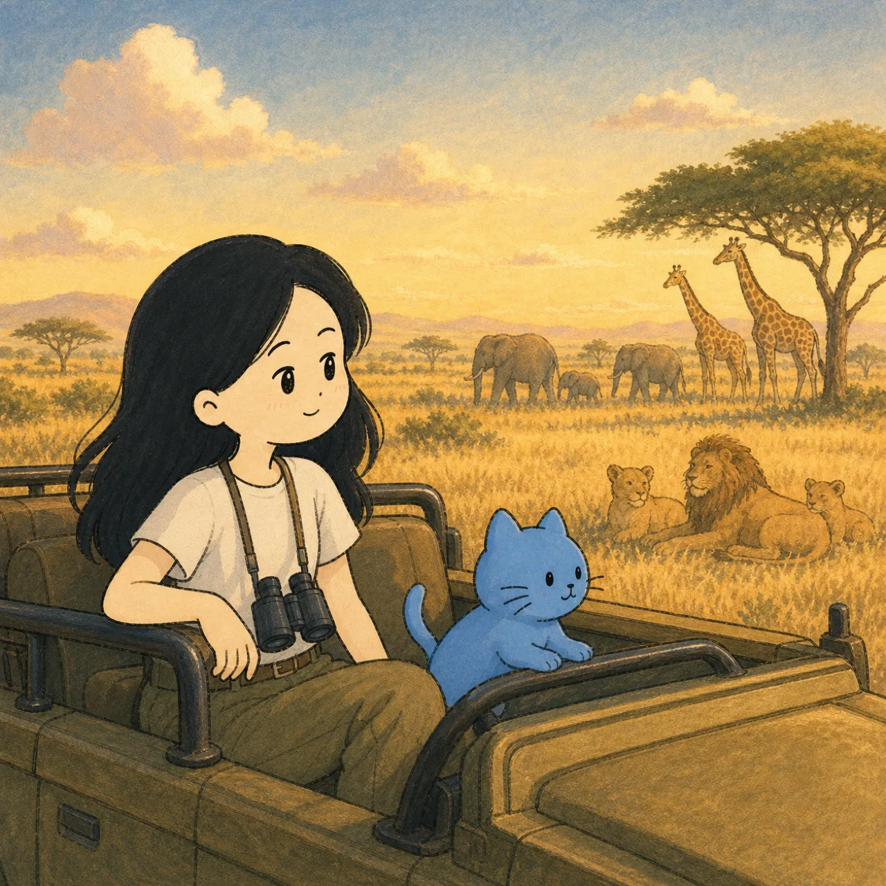 Me and the blue cat watching the herds on safari