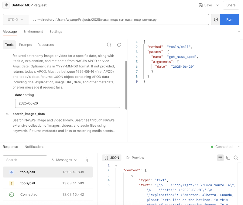 Postman MCP test results
